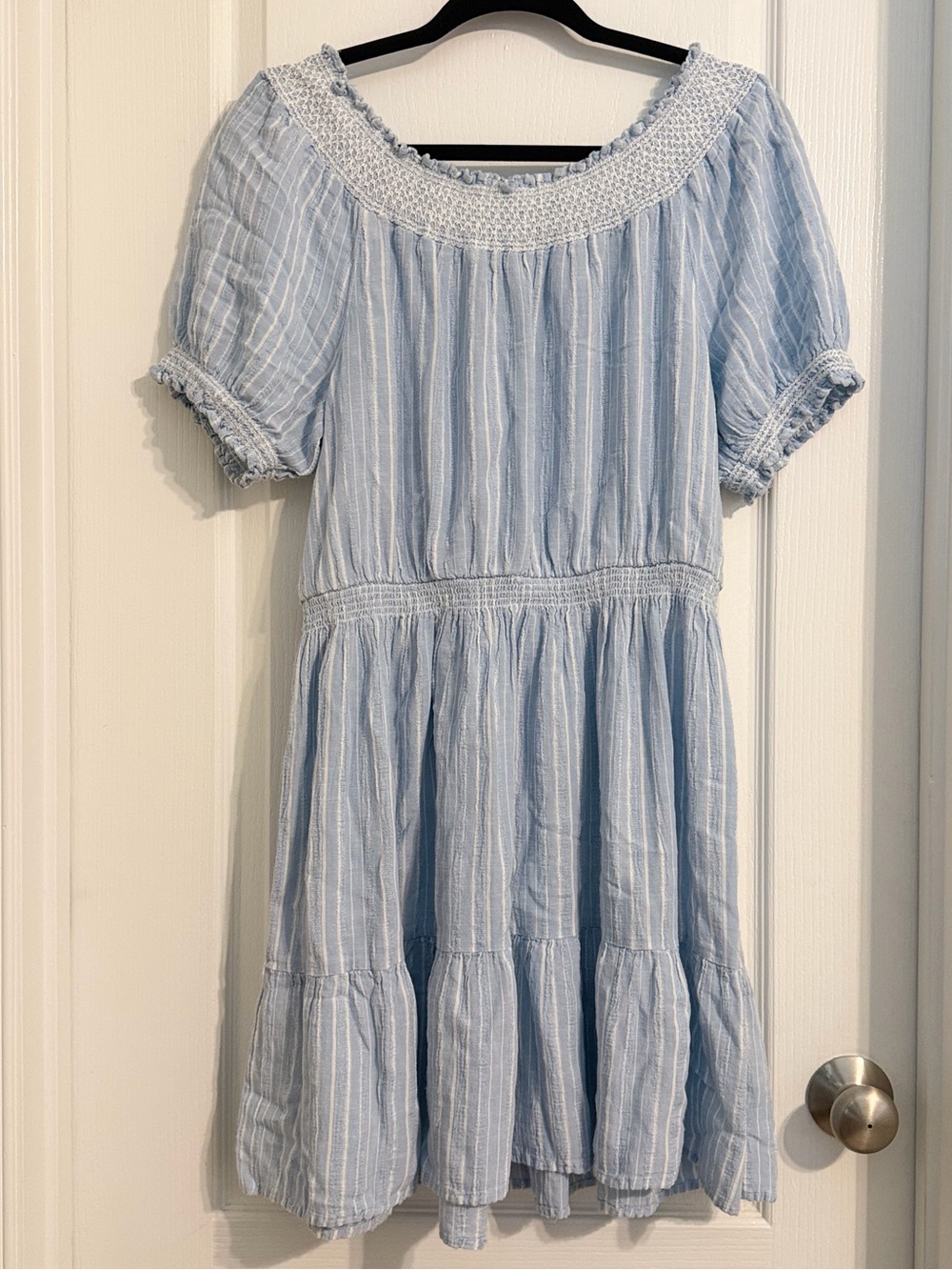 Old Navy Light Blue Smocked Cotton Off-Shoulder Dress Sz Lg